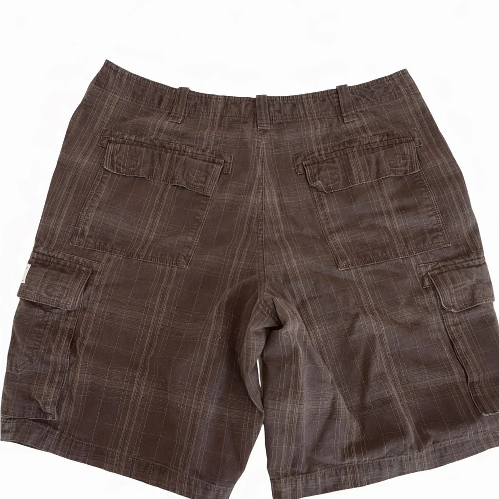 Eddie Bauer Cargo Shorts Men's Size 40 Brown Plaid Outdoor Utility Shorts